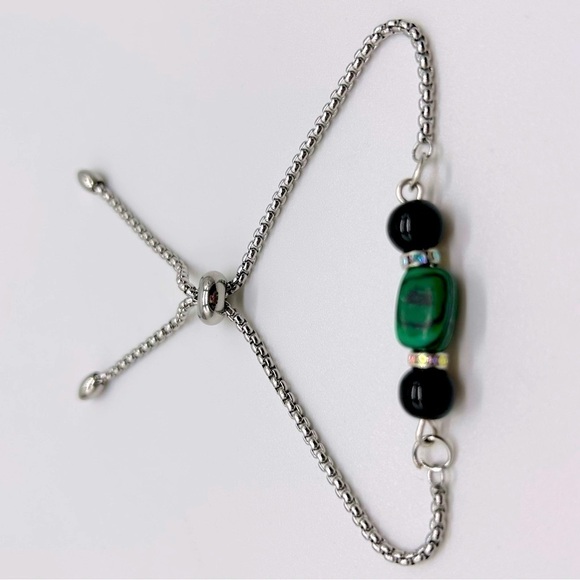 Hand Crafted Jewelry - Malachite ,black pearl adjustable chain unisex bracelet New